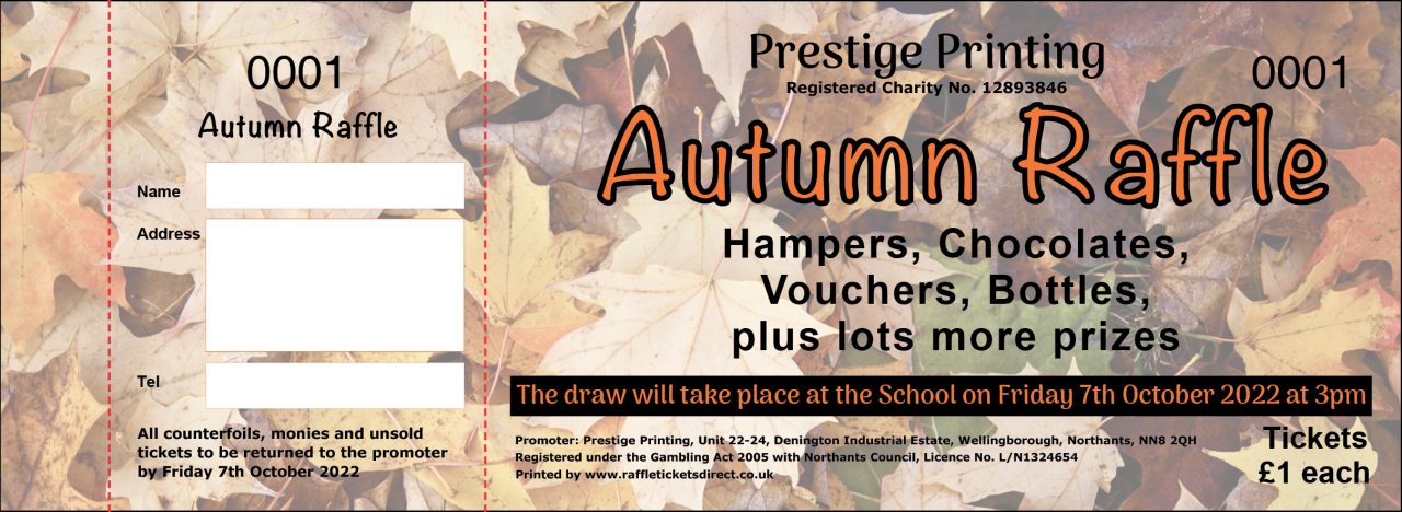 Autumn raffle ticket template with leaf background